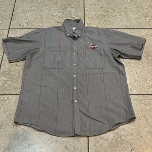 Coca Cola Men’s X-Large Button Down Short Sleeve‎ Gray Red Striped